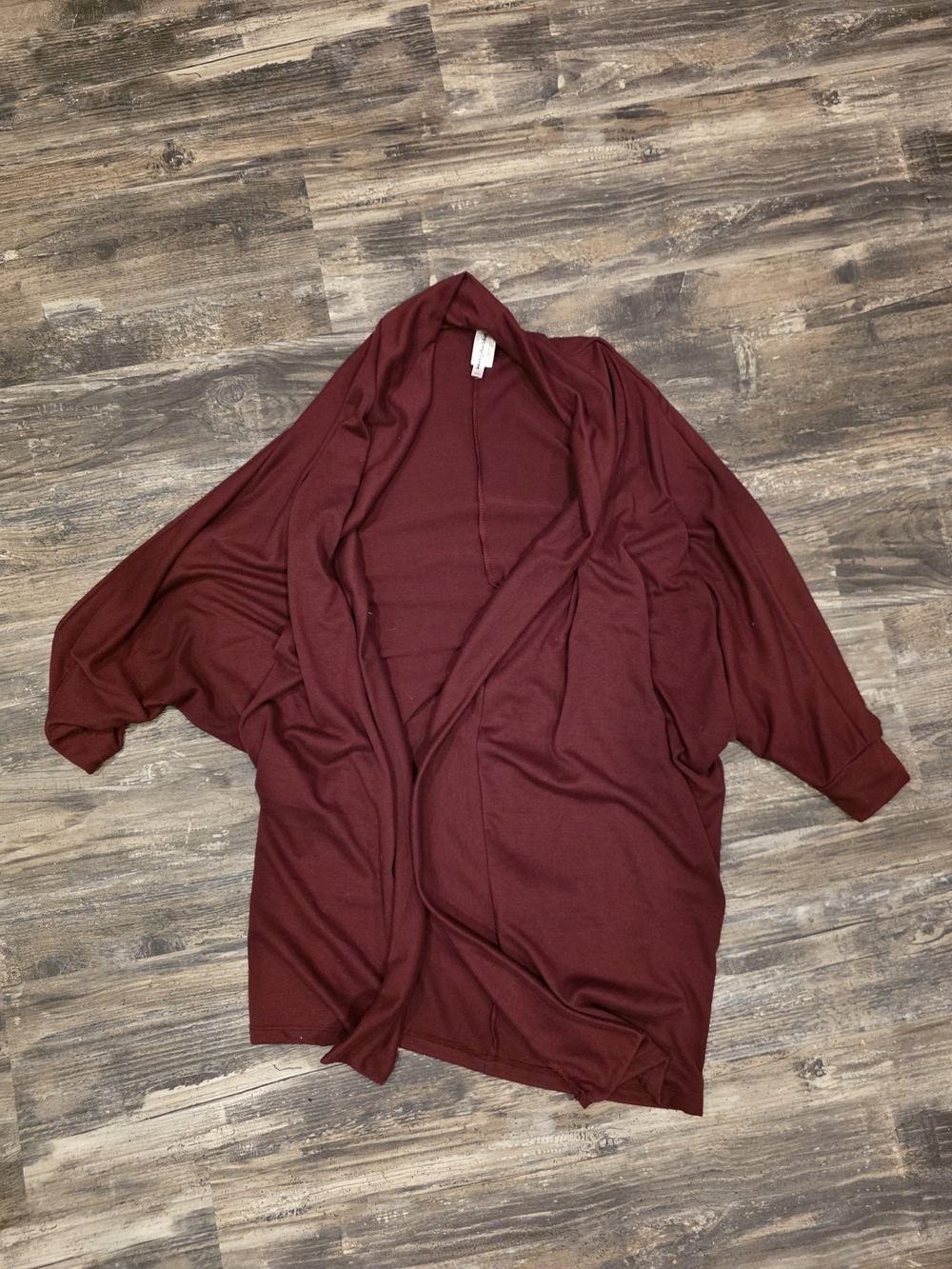 Open Front Draped Cardigan in Wine